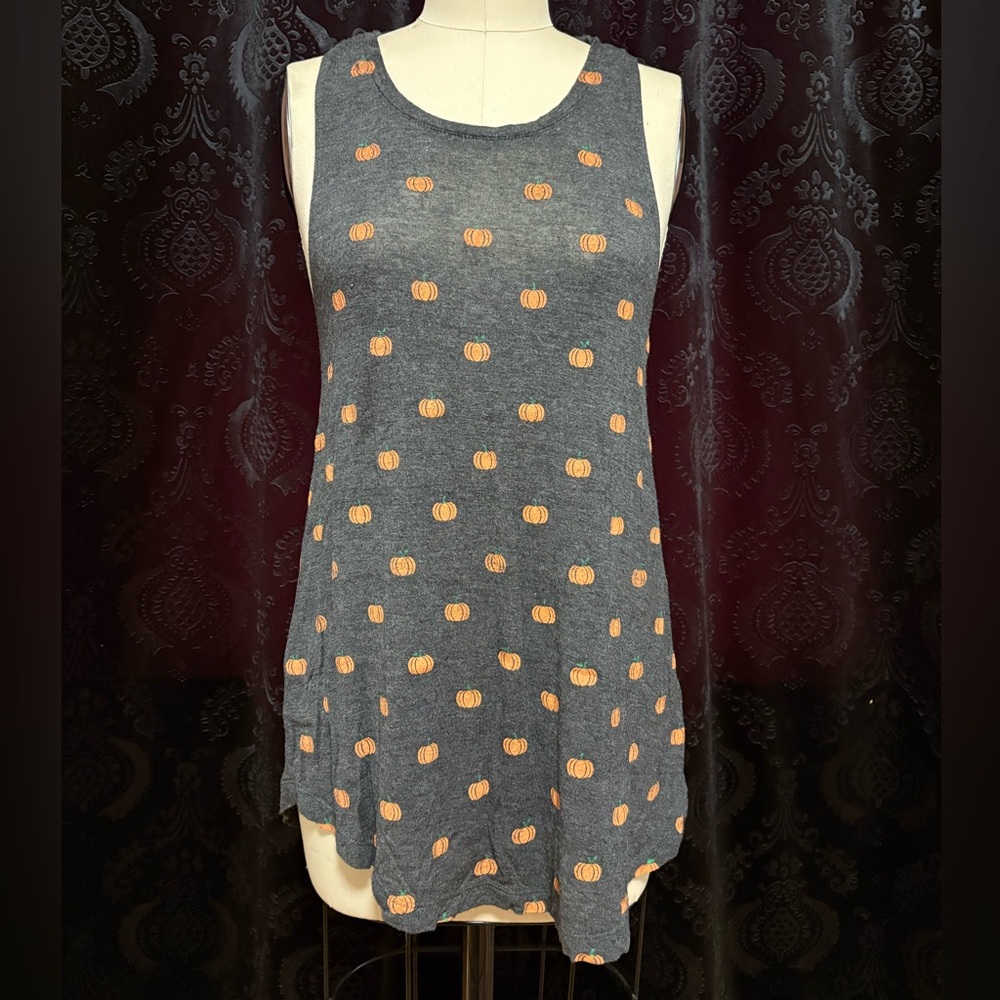 Fifth Sun Charcoal Gray Tank with Orange Pumpkin Print
